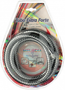 Шланг для душа MELODIA 1/2"*1/2"конус НЕРЖ. d14мм*150см дв. зажим Tubo Extra Forte, блистер MS-11