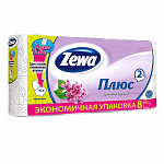 Туалетная бумага ZEWA Плюс 2-х слойная 8 рулонов Сирень/Малина