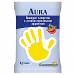 Салфетки влажные 15шт Aura Антибактериальные стикер рука лимон/ромашка