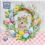 Салфетки бумажные Art Bouquet 33х33см 3 слоя 20шт Пасхальный венок с кроликом