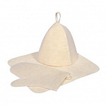 Набор для бани Hot Pot из 3-х предметов (шапка, коврик, рукавица) белый